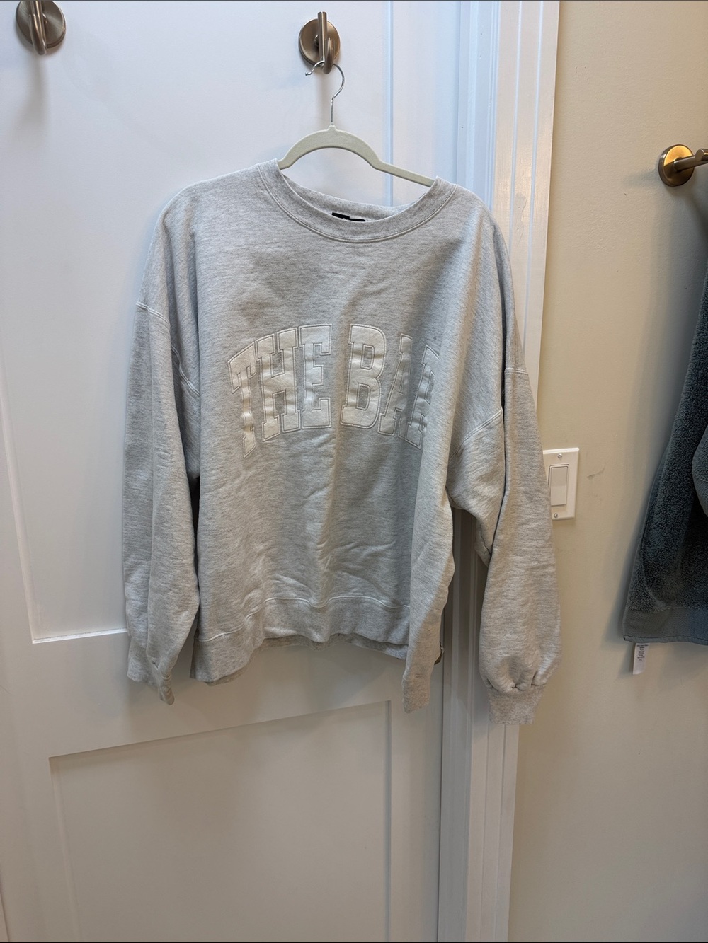 The Bar Light Gray Crewneck Sweatshirt with Embroidered Logo